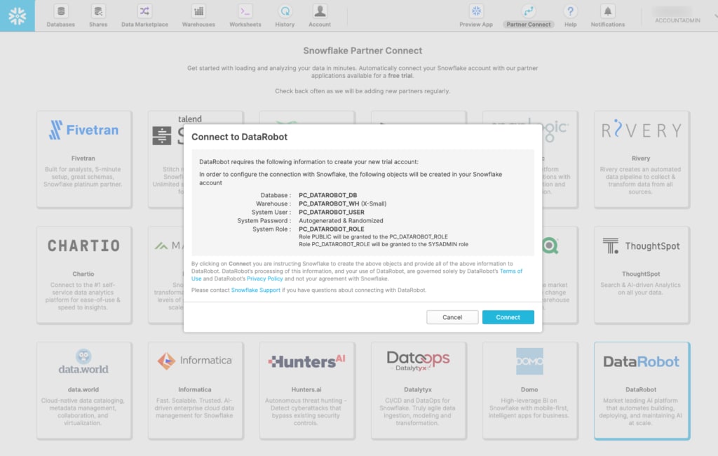 DataRobot Snowflake Integration - Step 2